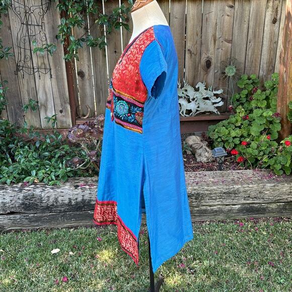 Indian Turquoise Georgette Rhinestone Vintage Dress Women's size XL - Picture 5 of 13